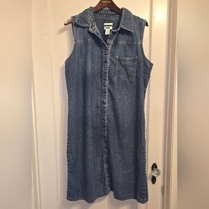 Old Navy Y2K Stretchy Blue Denim Midi Dress Sleeveless Button Front Size 16